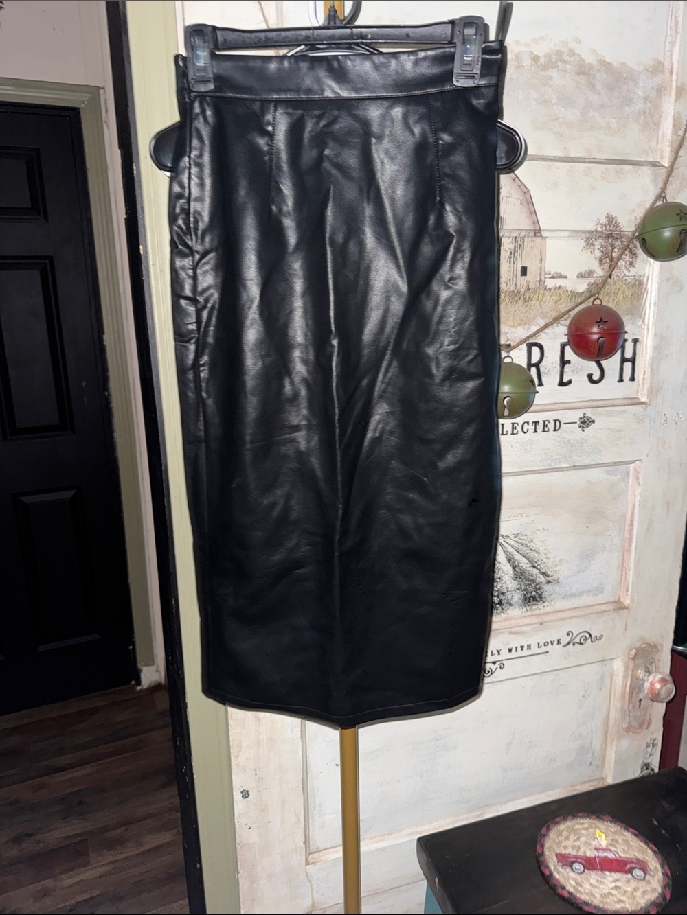 Black Faux Leather Midi Skirt - Women's Leather Jacket Category
